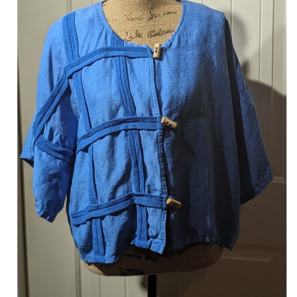 Zebra Made in Germany Lagenlook Bright Blue Toggle Closure Jacket Womens Sz 2X